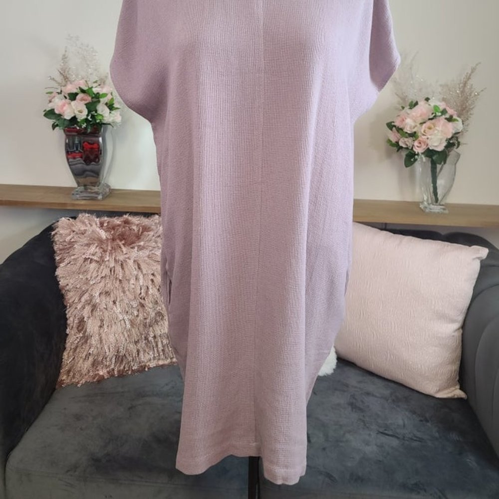 Lavender Linen Short Sleeve Dress with Pockets - Picture 2 of 6